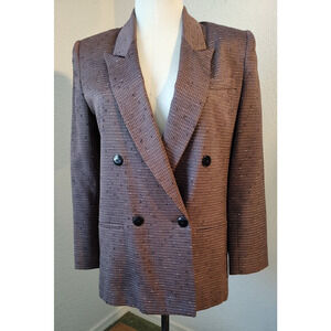 Unbranded Woman Petite Brown Tweed Suit Jacket ONLY Size 6 Lined Pocket Vtg USA